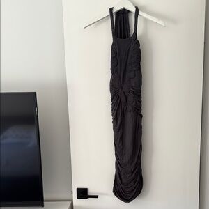 Yigal Azrouel gray draped stretchy dress with hand made florets